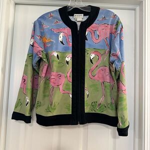 Vintage 80's Silkscapes Jacket Flamingos hand painted small